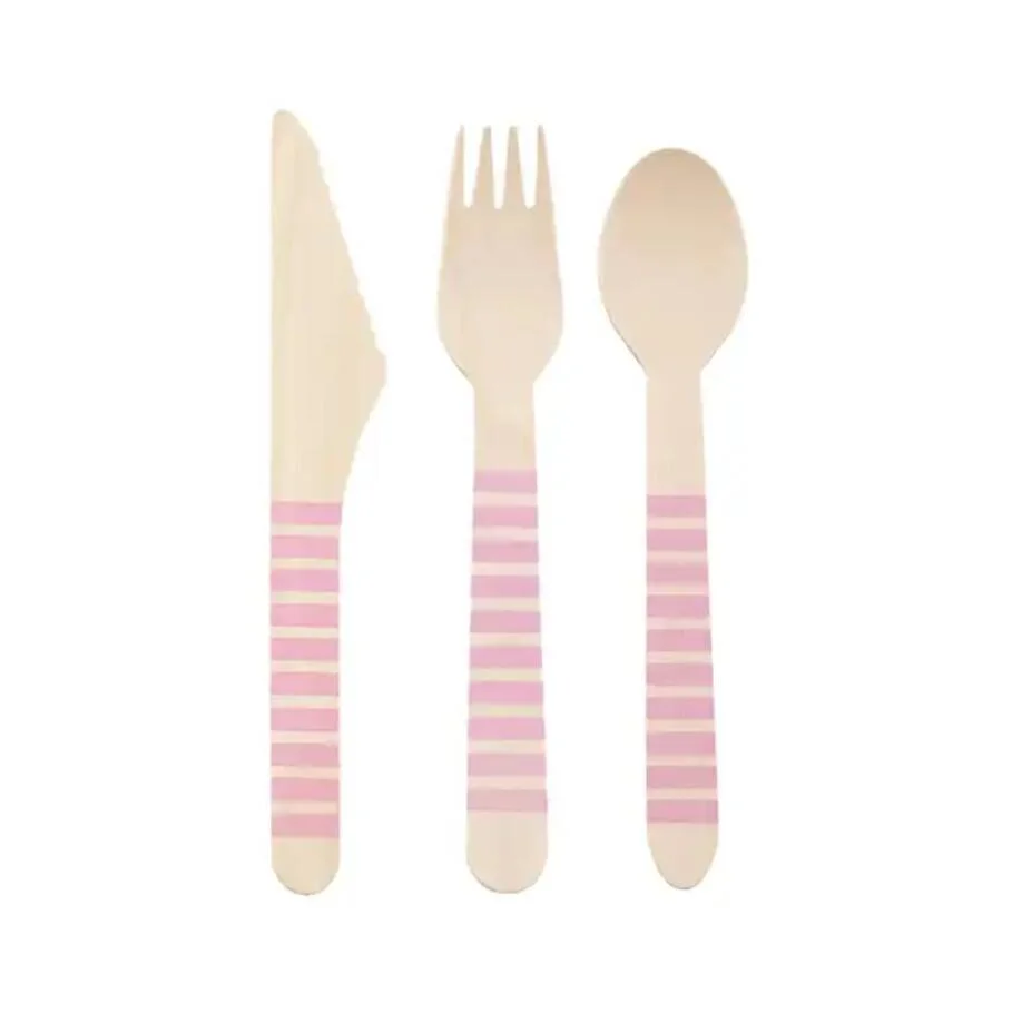 Custom Printed Disposable Natural Safe Wooden Spoon Fork Knife Cutlery Set