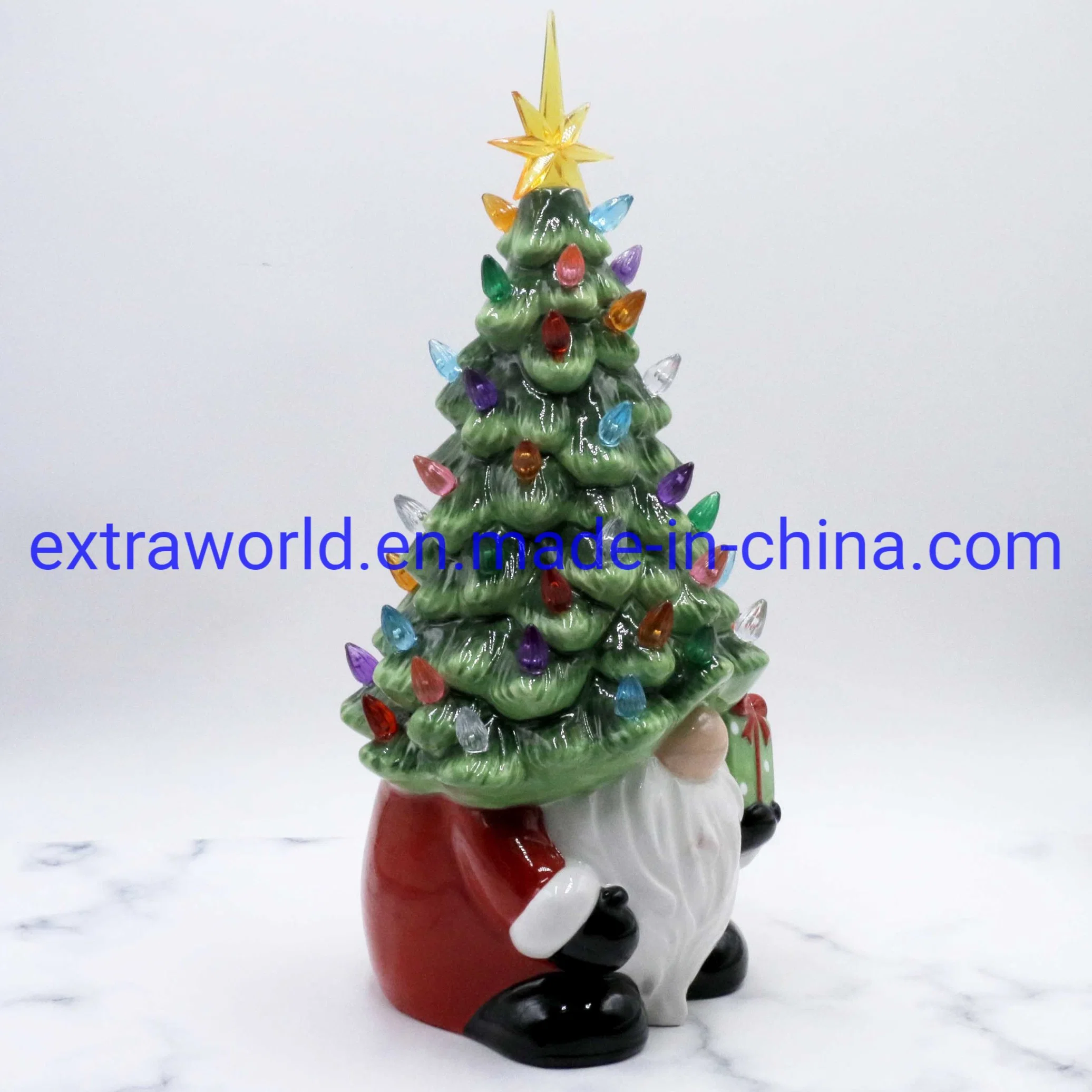 Home Decor Ceramic Gnome Decorative Christmas Tree Holiday Light Decoration Using Battery Powder