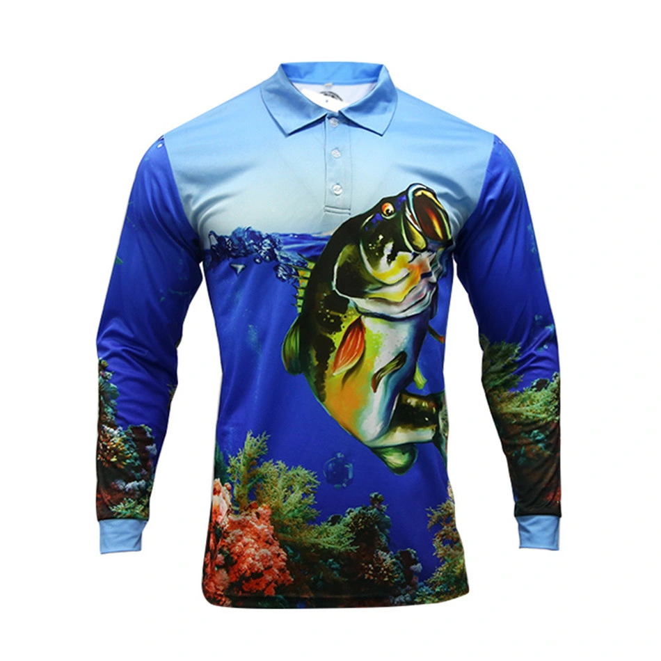 Customize Mesh Polyester Fishing Shirt Breathable Fishing Polo Shirt Full Sublimation Print Fishing Wear