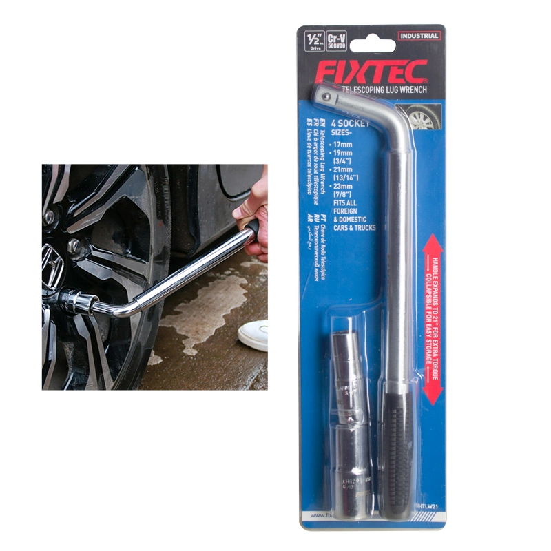 Fixtec 21'' Lug Wrench Telescoping Power Wrench with Two Standard Sockets