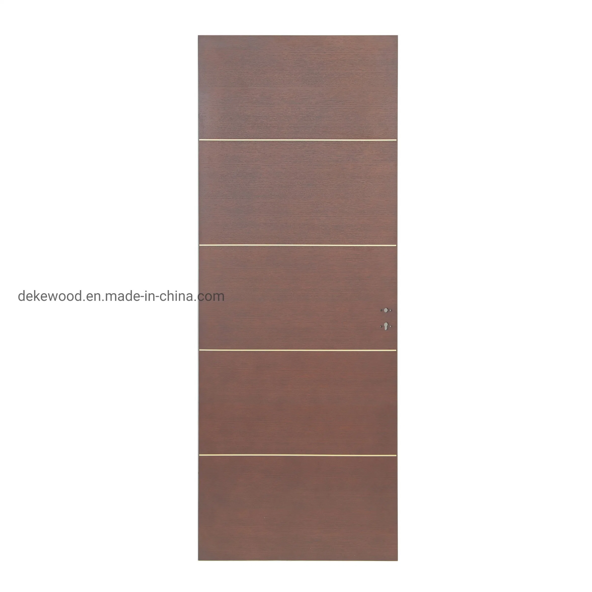 High End Water Based Painting Walnut Semi Solid Wood Core Flat Wood Door with Gold Line Face Inlaid