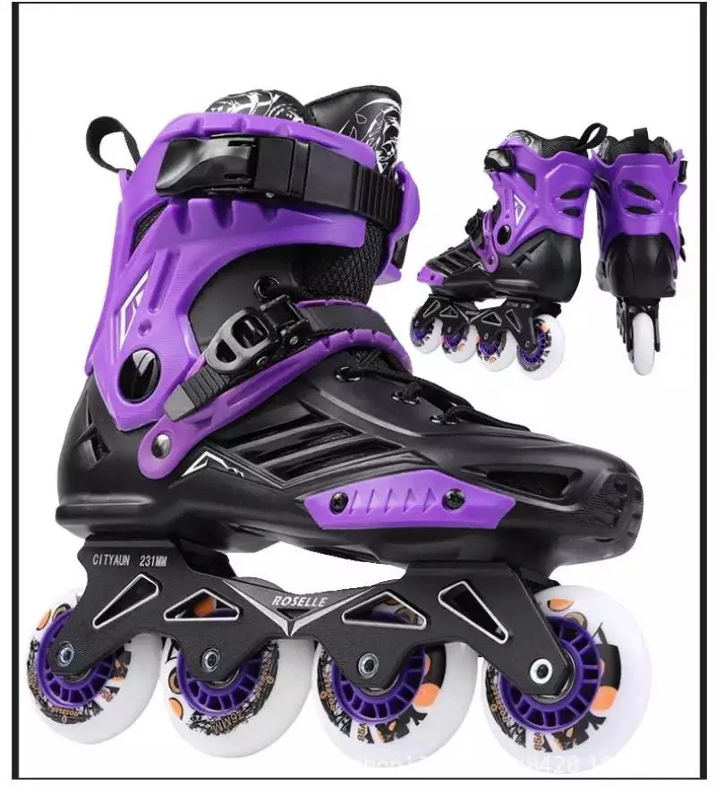 Professional Inline Skates Unisex Roller Skating Shoes Slalom Sliding Black Glitter