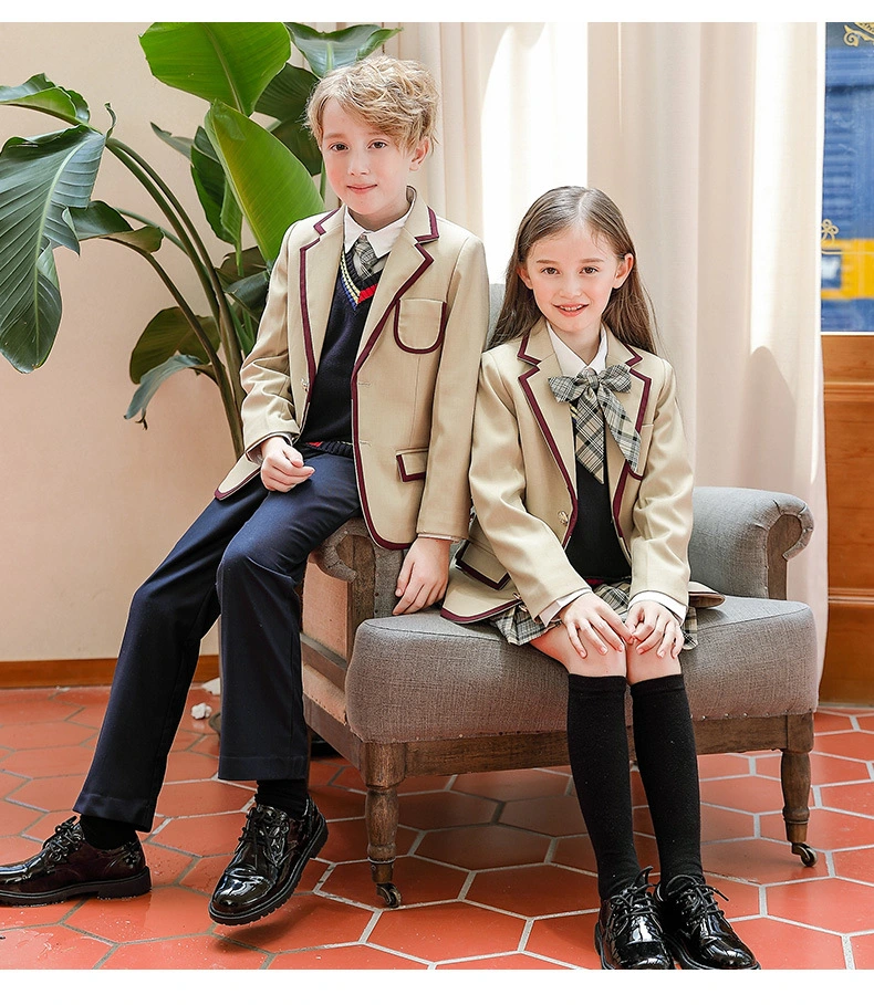 Escola primária uniforme Primavera e Outono conjunto Escola de Inglês para Crianças Vestuário de estilo