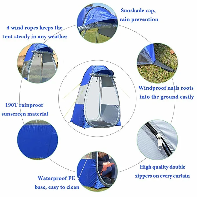 Clear PVC Camping Tent Pop up Fishing Shelter Single Person Anti UV Outdoor Portable Toilet Shower Room Beach with Sunshade Hat