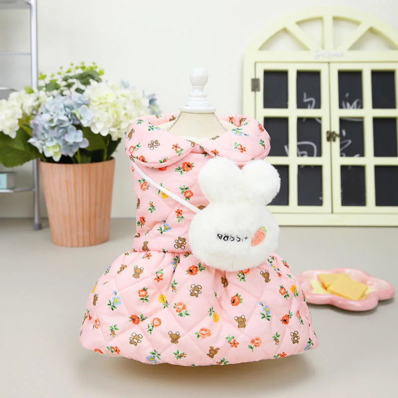 Ropa abrigada para mascotas con falda floral de gato para perros