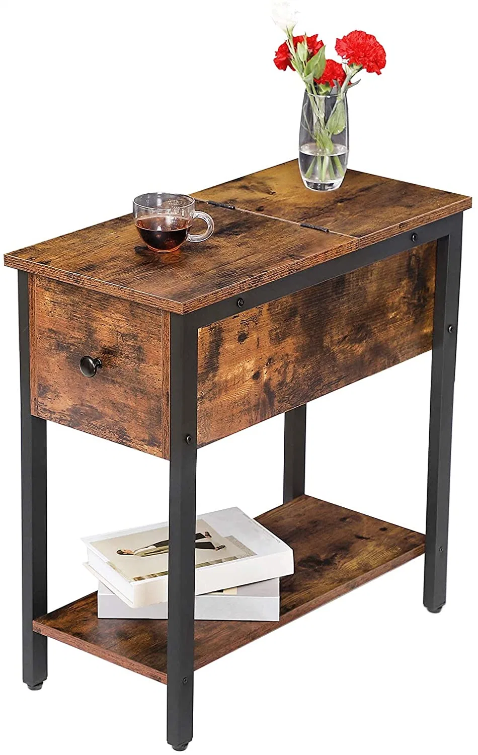 Wooden Side Table End Table with Charging Station