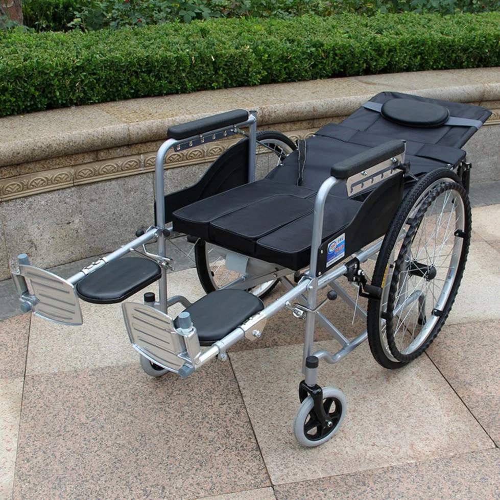 Medical Rehabilitation Manual Lightweight Wheelchair Foldable Manual Reclining Wheelchair with Commode