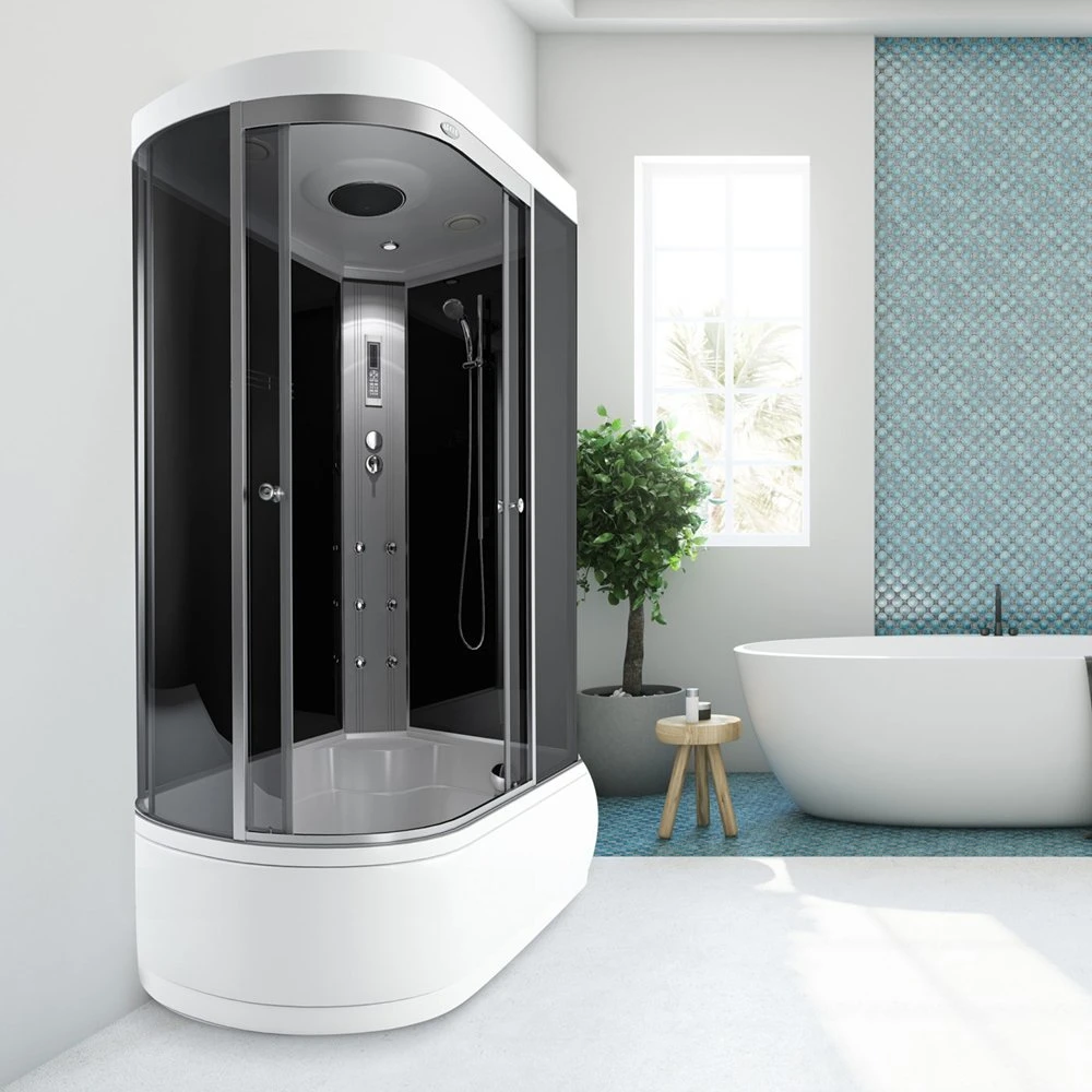 D-forma de vapor de estilo sala de ducha de vidrio de masaje de pies a la derecha de la cabina de ducha