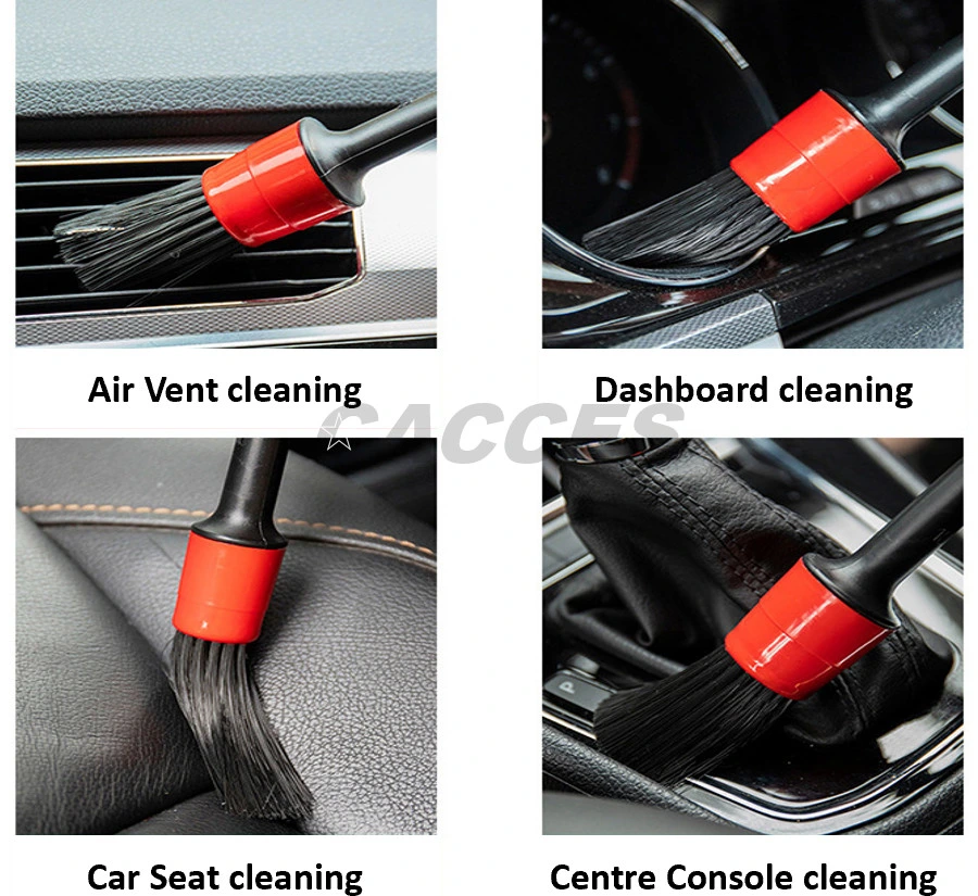 Detailing Brush Set-5 Size Premium Natural Boar Hair Mixed Fiber Plastic Handle Automotive Detail Brushes for Cleaning Wheels, Engine, Interior, Air Vent, Pipe