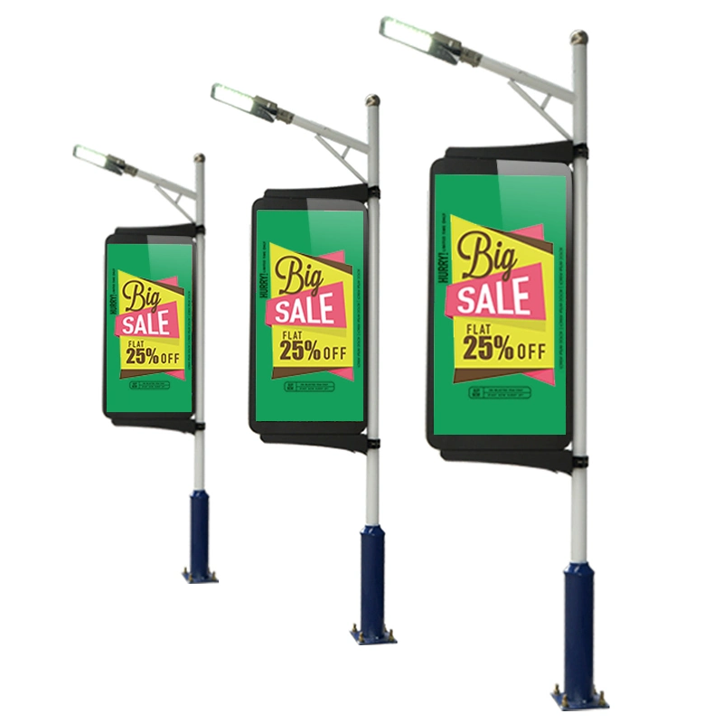 Electronic Roadside Solar Powered WiFi 3G 4G Control Street Light Pole Banner P4 P5 P6 LED Display