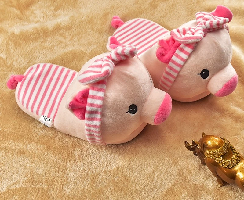 New Winter Indoor Slippers Plush Home Shoes Pig Slippers for Grown Cartoon Fur Unisex Indoor