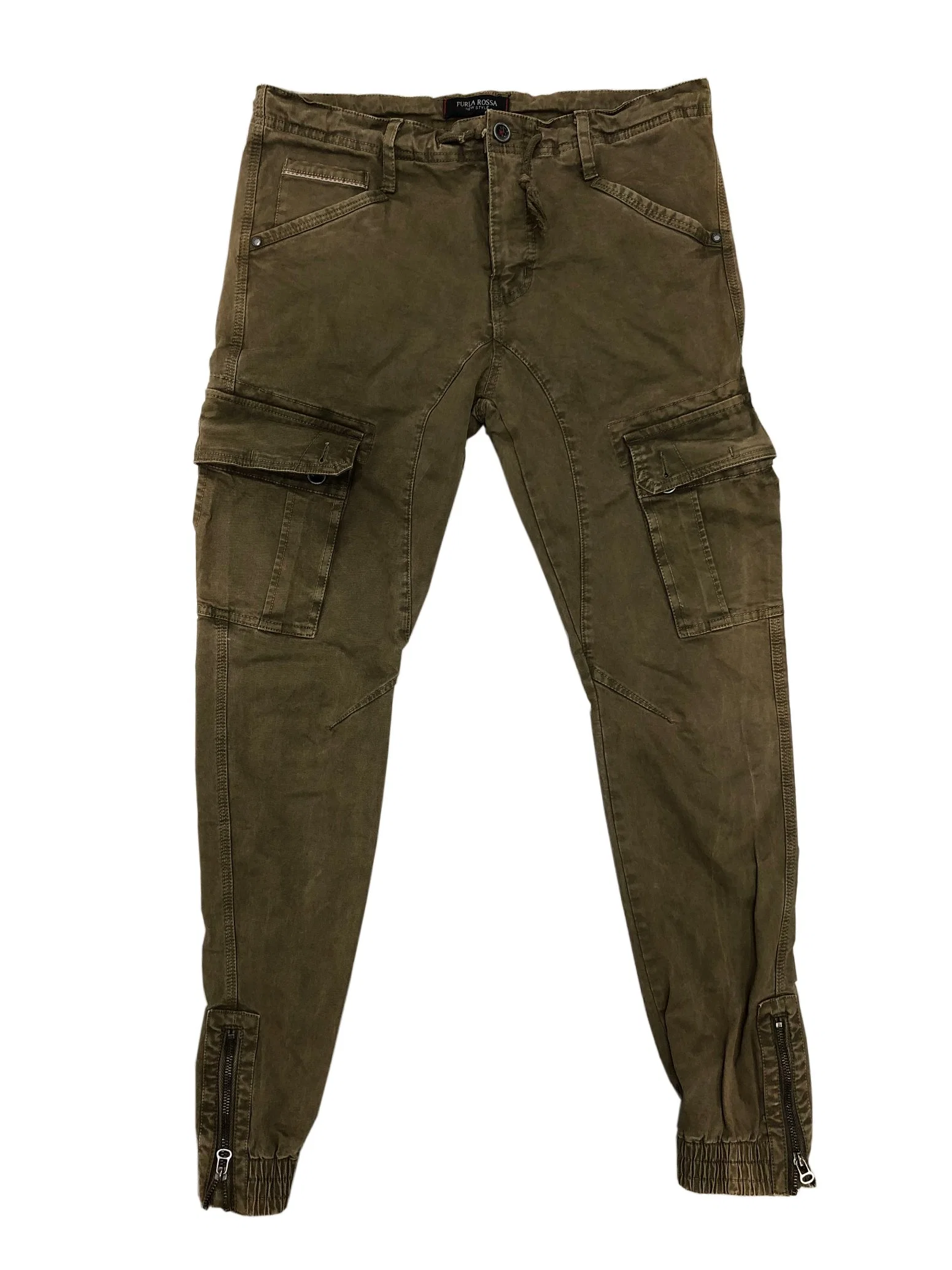 Men&prime; S Goodthreads Comfort Cotton Twill Stretch Slim-Fit Elastic Bottom Vintage Washing Cargo Pants