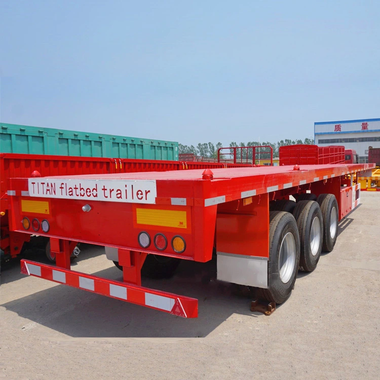 (Spot Discount) China 3 / Tri Achsen 60 Tonnen 20/40 Fuß FT Container Versand Flat Deck Hochbett Plattform Triaxle Flachbett LKW Semi Trailer zum Verkaufspreis