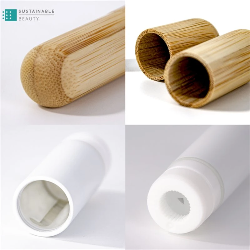 OEM Private Label Innovated Replaceable Round Bamboo Empty Cosmetic Lipstick Container