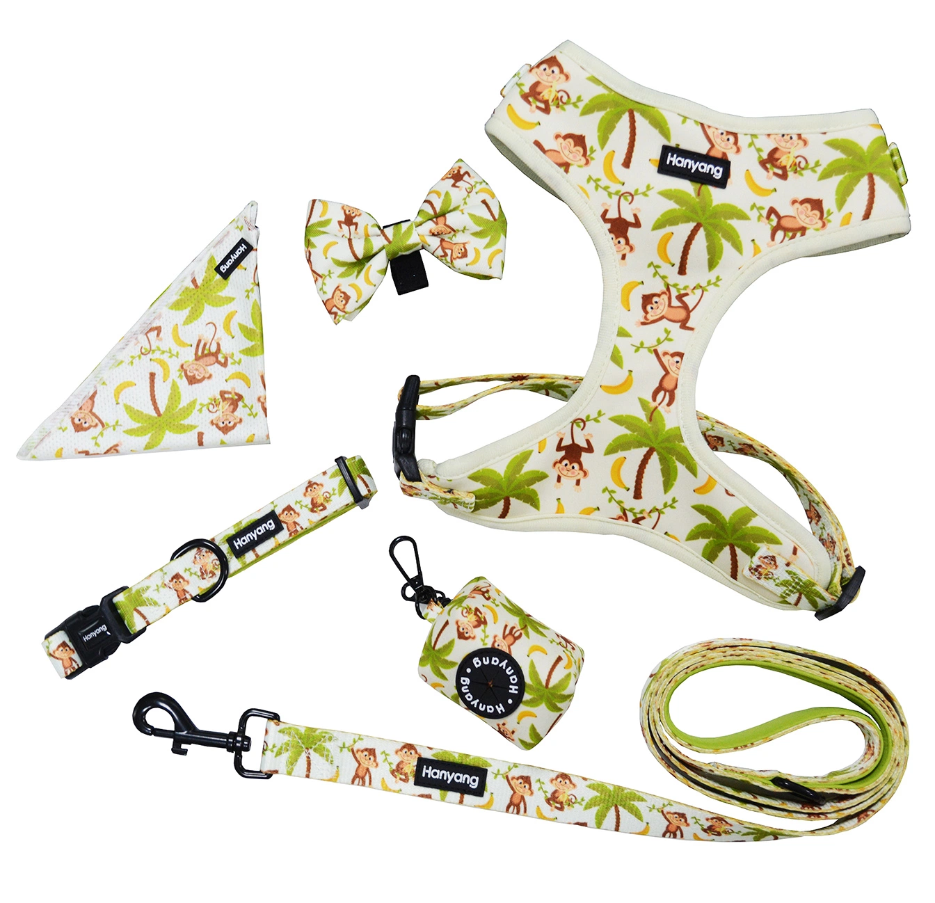 Hanyang Wholesale/Supplier High-Quality Custom Made Personal Logo Luxury Padded Comfrtable Dog Harness Dog Bandana Sets Pet Accessories