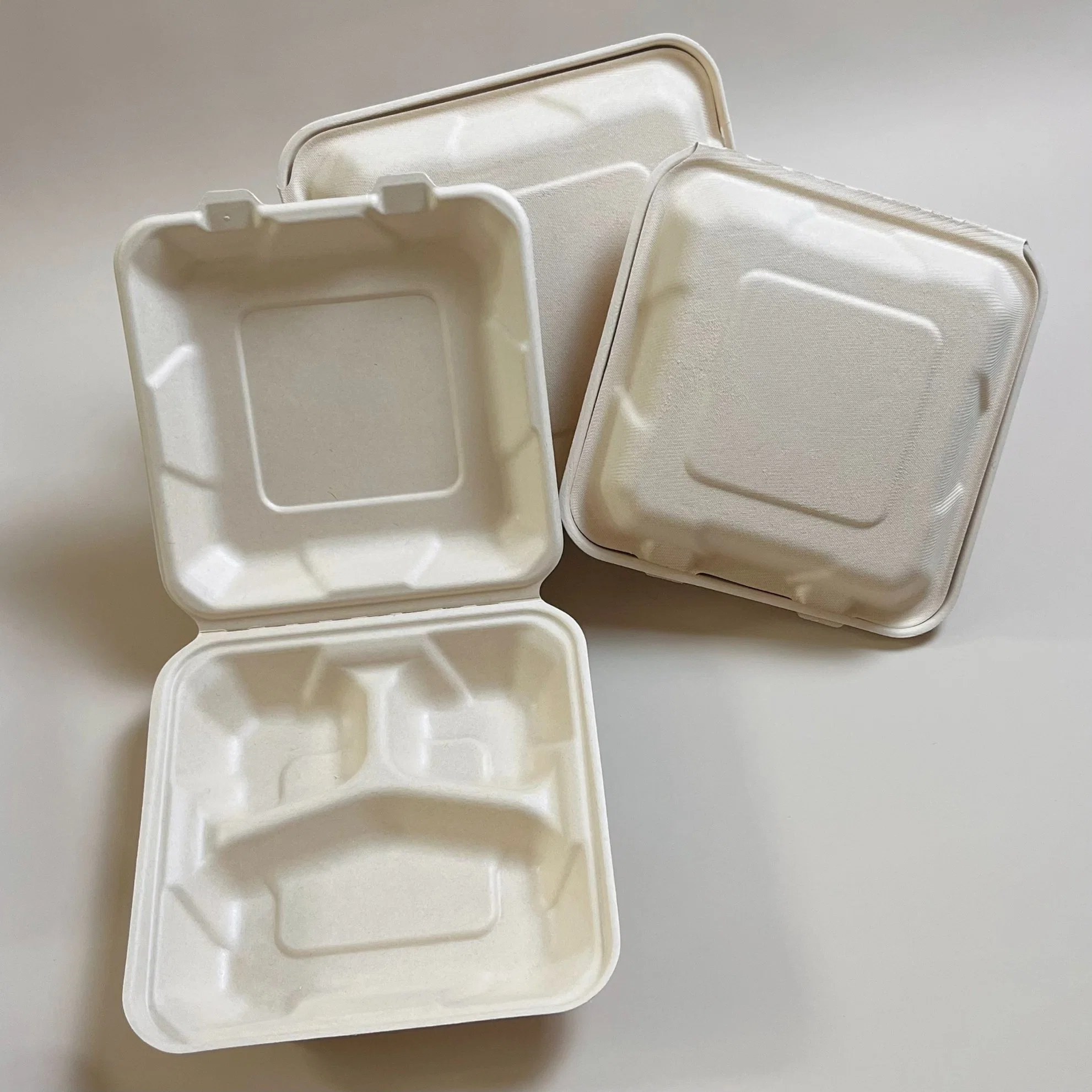 Compostable Biodegradable Disposable Clamshell 9in 3-Comp Bagasse Lunch Box