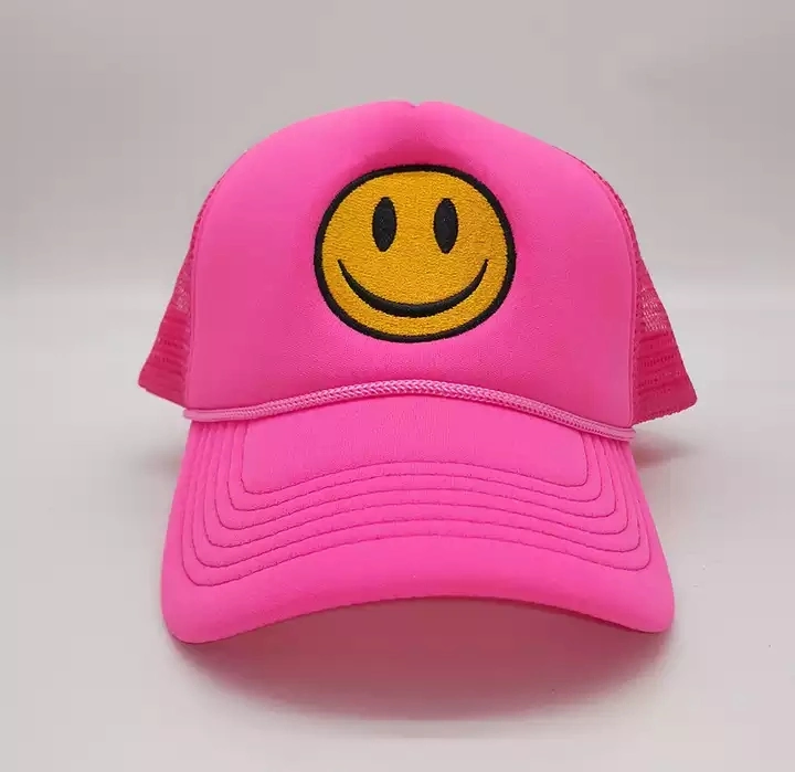 Brand New Embroidery Logo Cap Two Tone 5 Panel Foam Rope Hat Trucker Cap Mesh Smiley Face Trucker Hat Baseball Cap