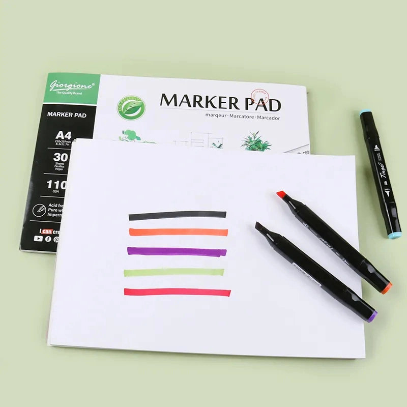 Dual Tip Brush Pens and A4 Size 30 Sheets 110GSM Mark Pad for Art Painting