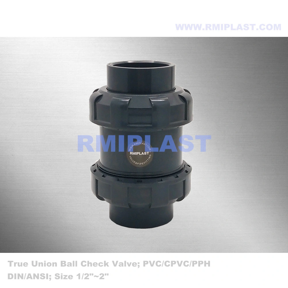 Clear PVC Ball Check Valve with True Union Socket Welding End 32mm Plastic Valves by JIS 10K ANSI Cl150 DIN Pn10 BS for Water Supply