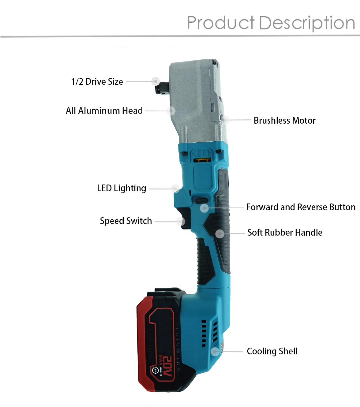 90 Degree Right Angle Angle to Electric Rechargeable Ratchet Wrench Rechargeable