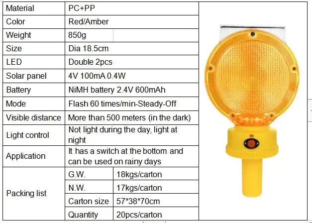 New Arrival LED Solar Barricade Safety Handle Light Flashing Traffic Cone Lights