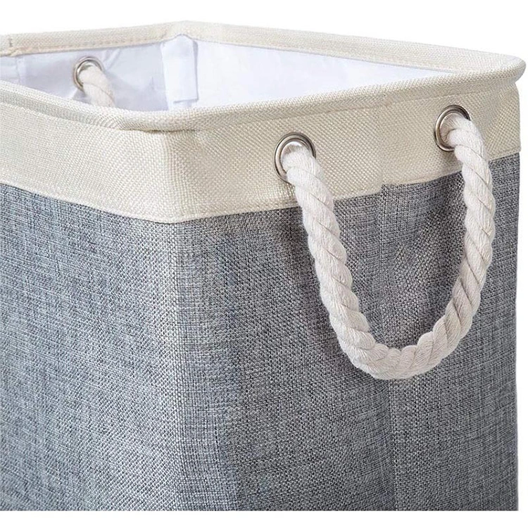 Big Capacity Linen Cotton Fabric Long Rope Handle Folding Storage