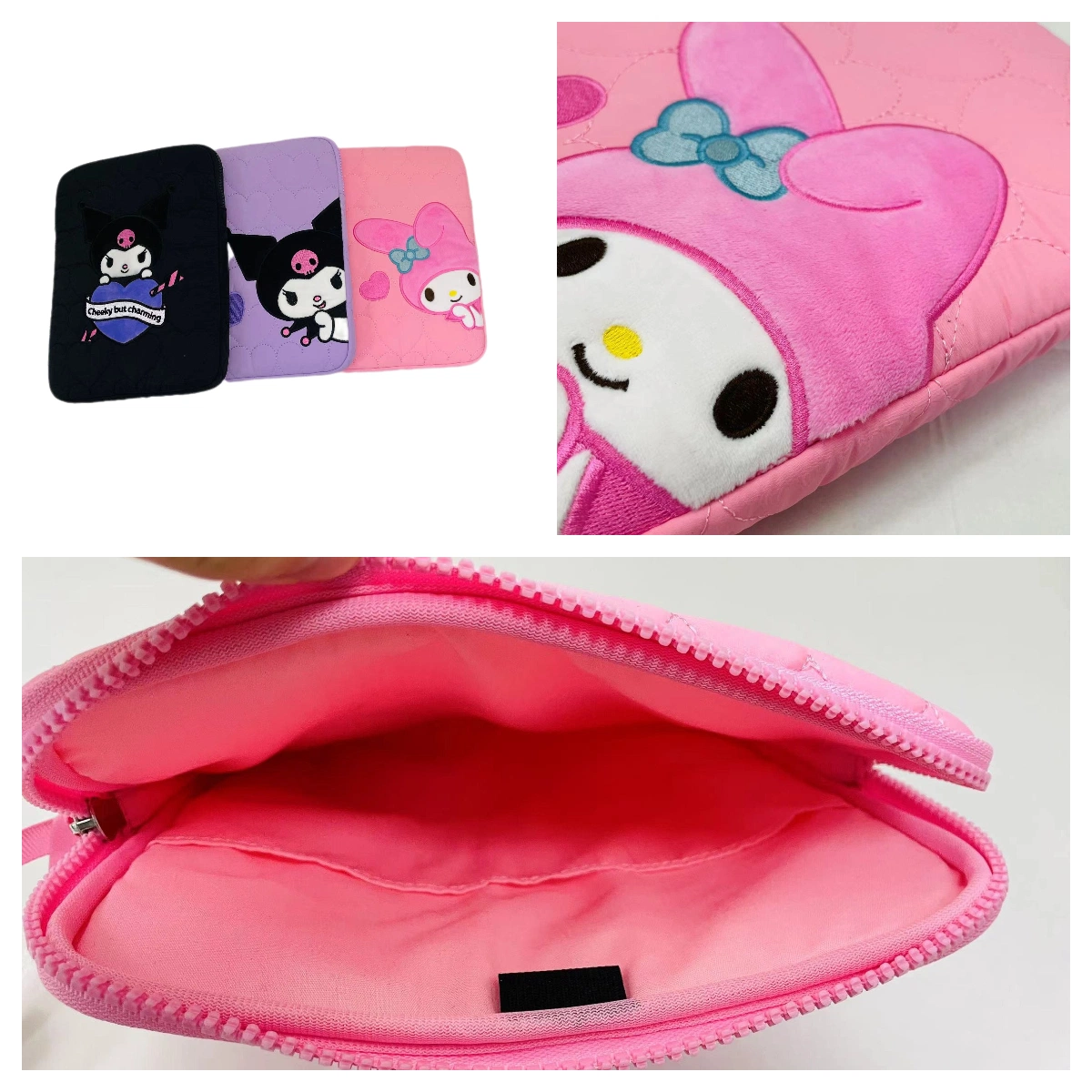 Custom Embroidery Melody Nylon Puffy Laptop Sleeve Cute Laptop Carrying Bag with Cute Embroidery Pattern Laptop Cover Bag Pouch