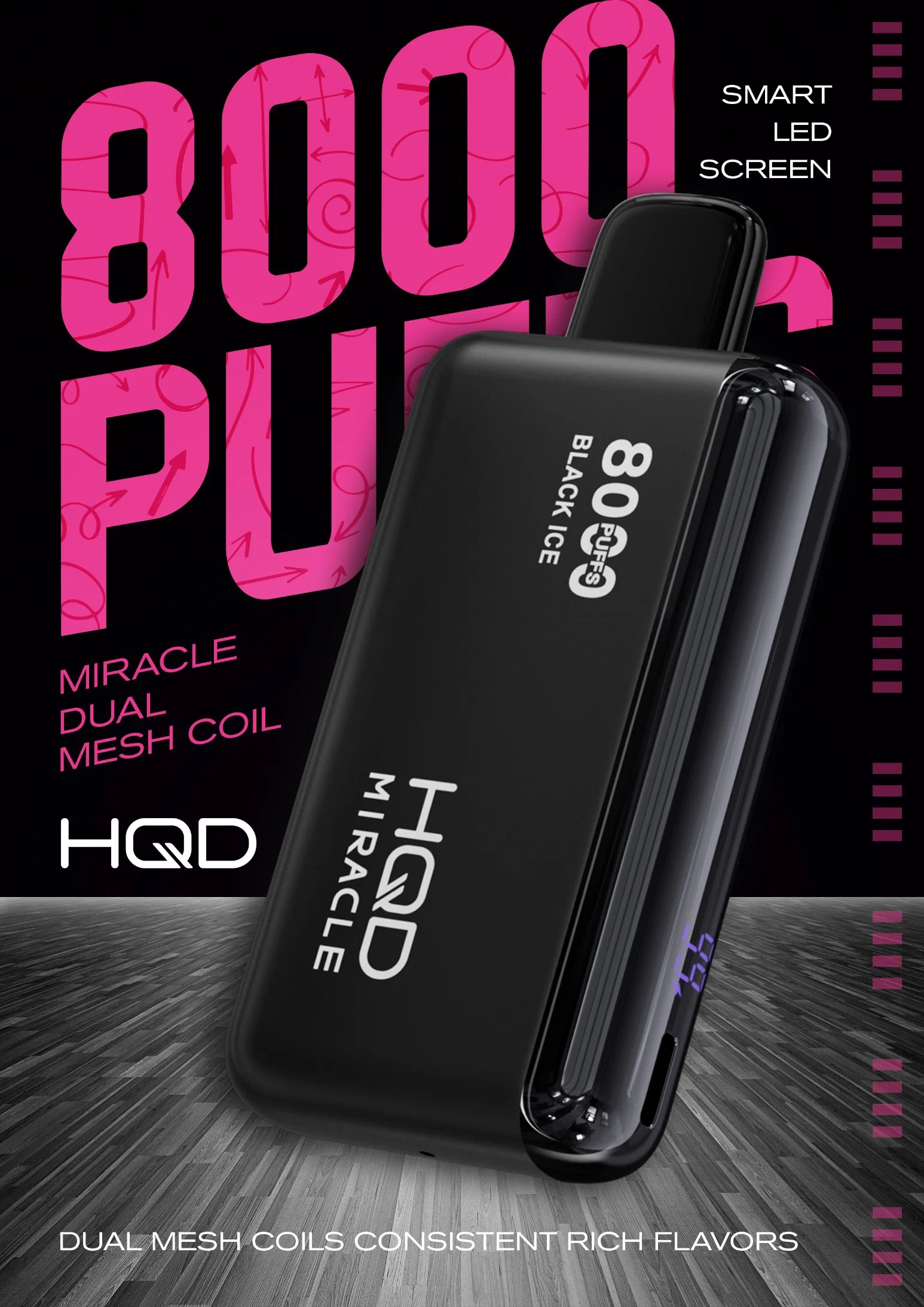 Hqd 8, 000 Puffs Disposable Vape Miracle with Indicators Black Dragon Flavor