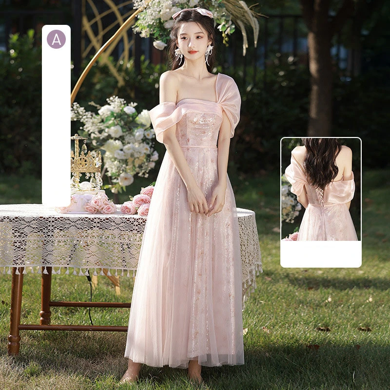 Yb24 Wedding Bridesmaid Dress Pink Temperament Girl Evening Dress