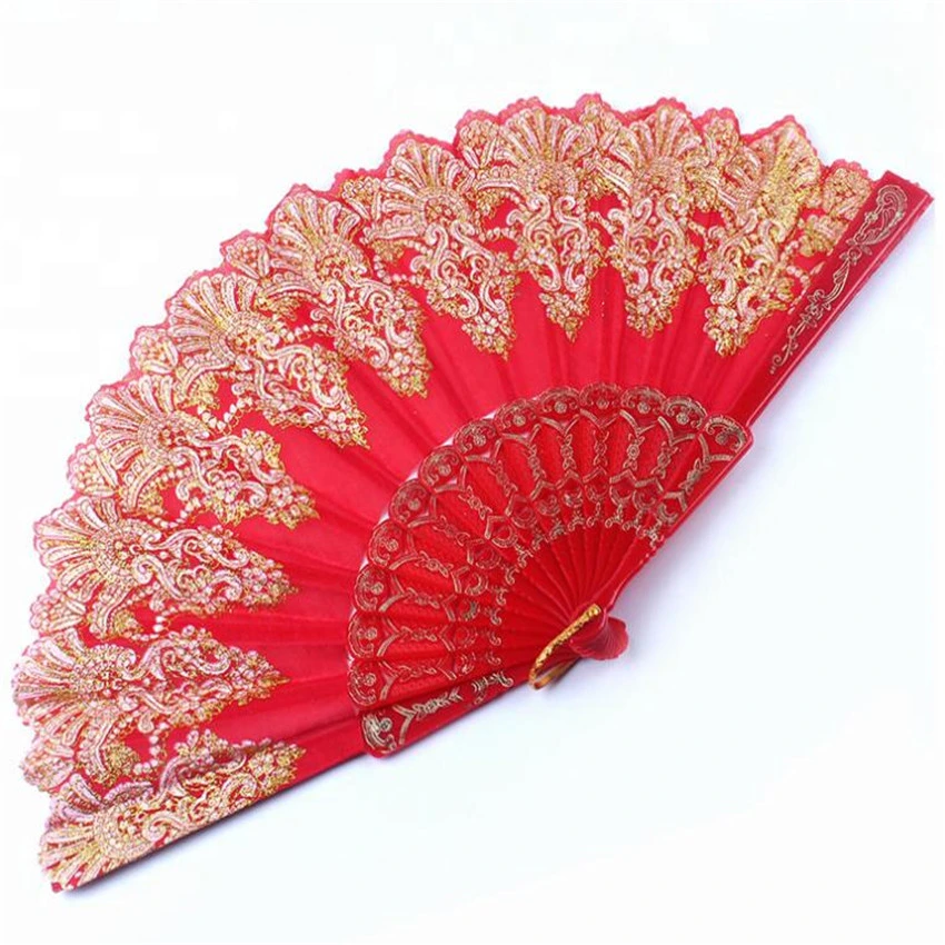 Multicolor Wedding Lace Fabric Folding Hand Fans