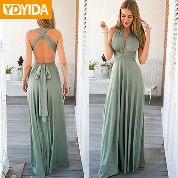 Women&prime; S Dresses Halter-Neck Back Soild Sexy Long Skirt Ladies Apparel