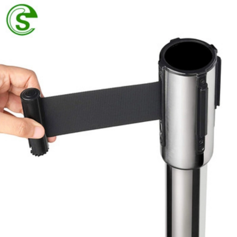 Polished Stainless Steel Crowd Control Stanchion with Retractable Belt Barrier