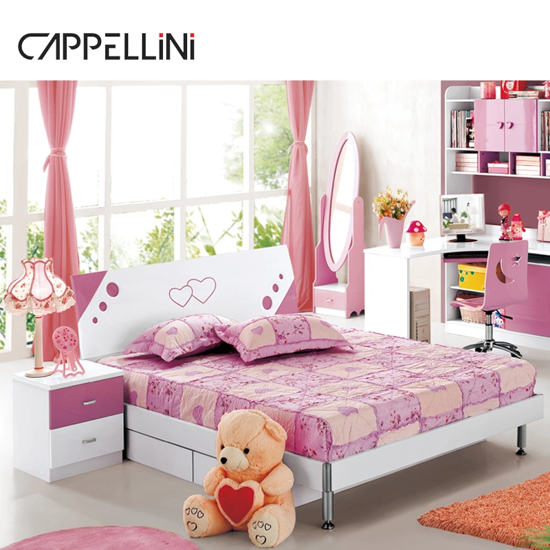 Modern Design School Children Wardrobe Desk Home Girl Princess Kids Bed Bedroom Furniture Set