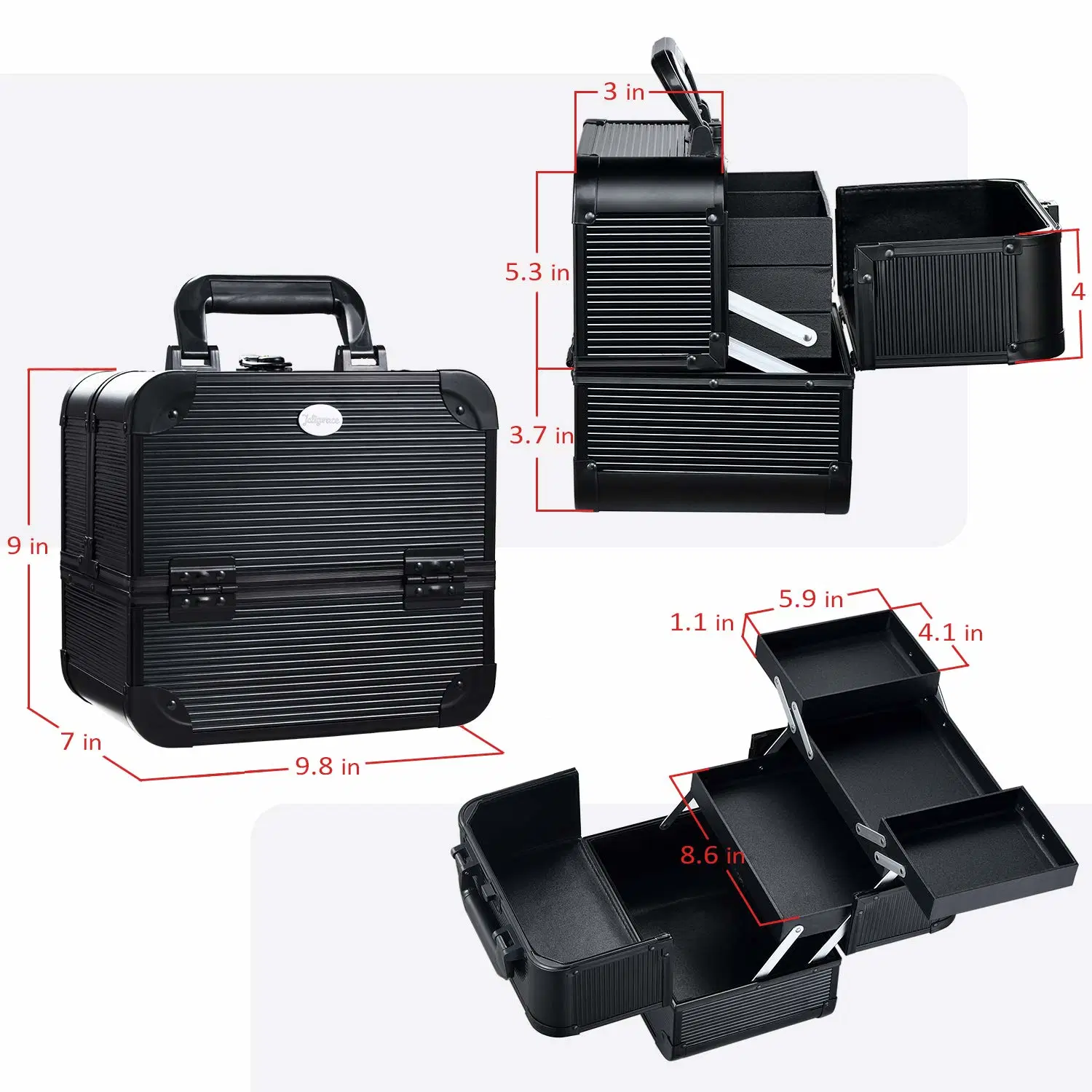 Black Aluminum Cosmetic Case Makeup Case with Trays Beauty Case