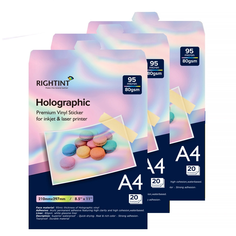 Printable Holographic Sticker Paper A4 210 X 297mm Waterproof Adhesive Inkjet Vinyl for Inkjet Printers