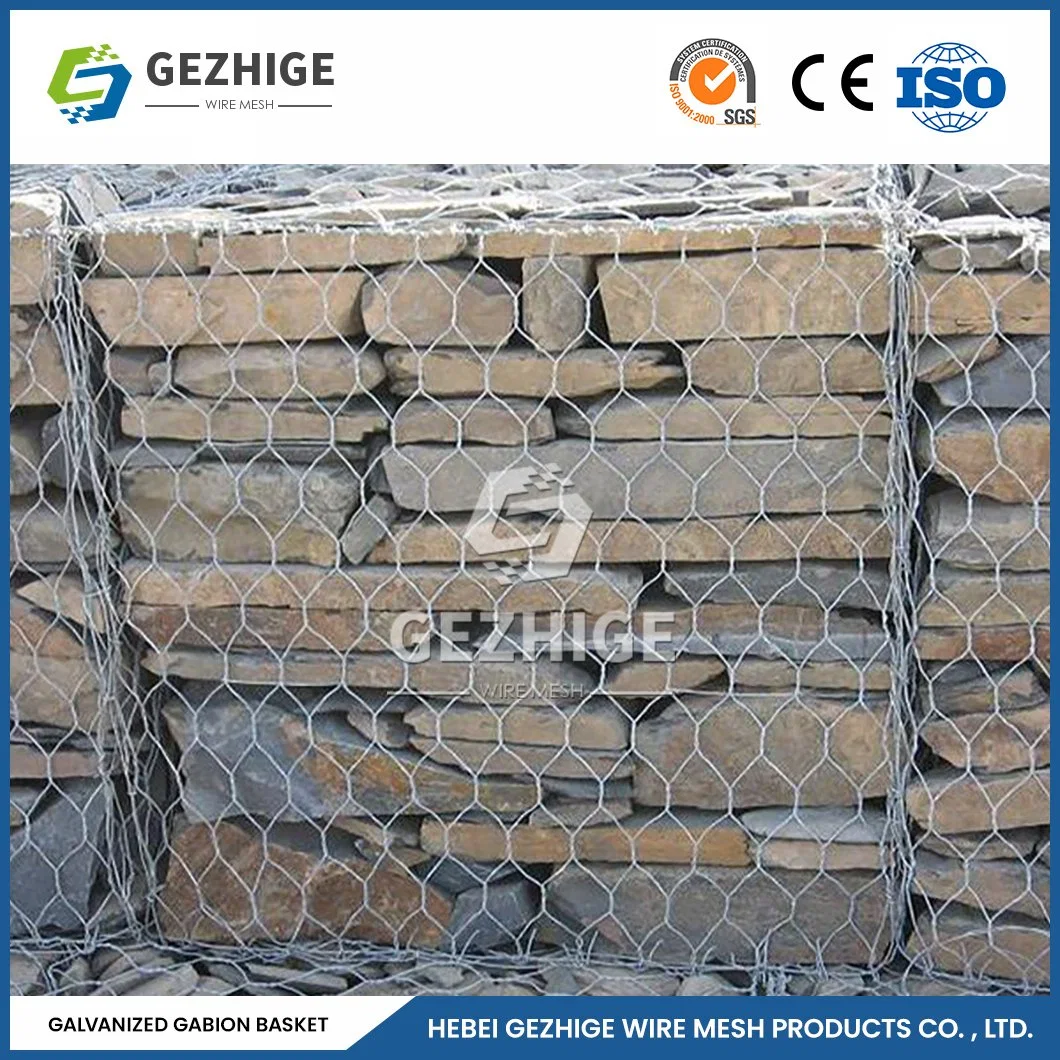 Gezhige 100x150 mm rond Gabions 3.0-4.0mm ralingue bon marché de l'épaisseur de fil enduit de PVC Boîte de gabions Chine 4.0*1,0*0,5 m de fil de fer Mesh mur de gabions hexagonal