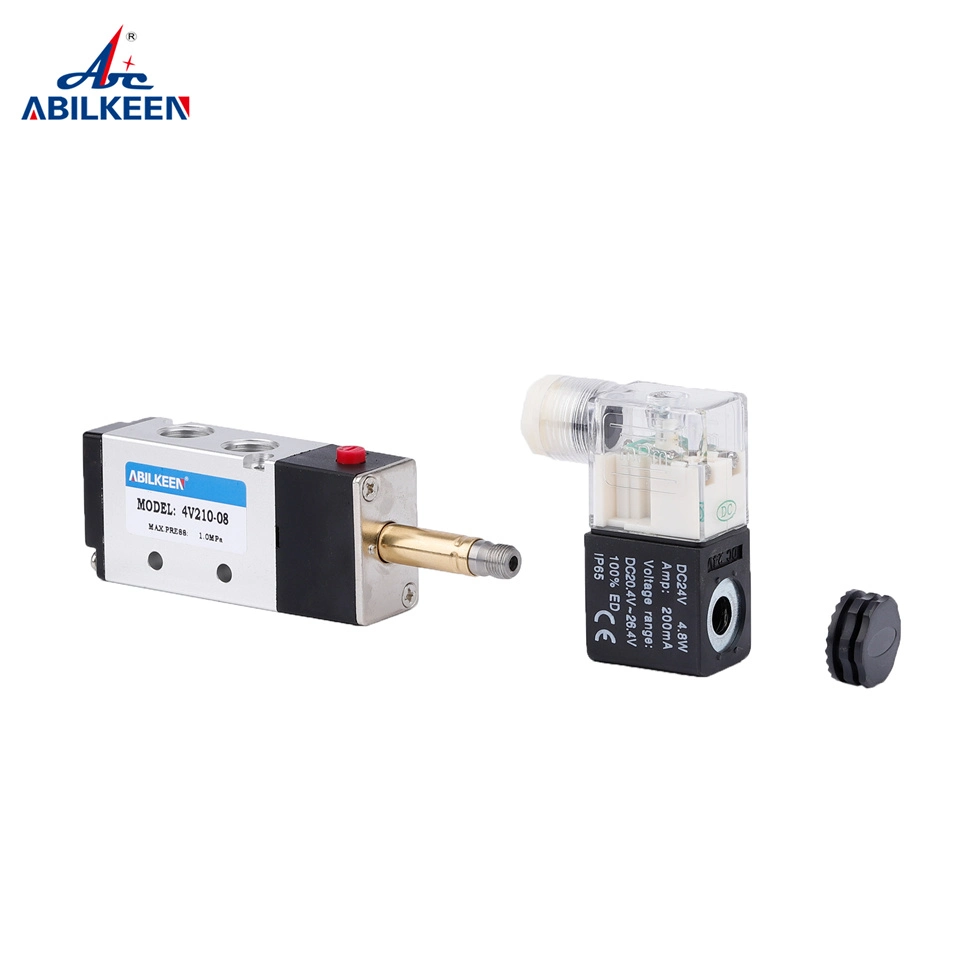 4V Type Double Acting Coil 5/3 Way Inner Guide Directional 4V 3V Series 5/2 3/2 Way Single Control Double Coil Pneumatic Valve
