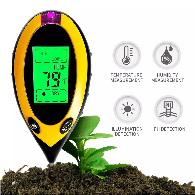 4 in 1 Digital Soil Moisture Temperature Light pH Meter