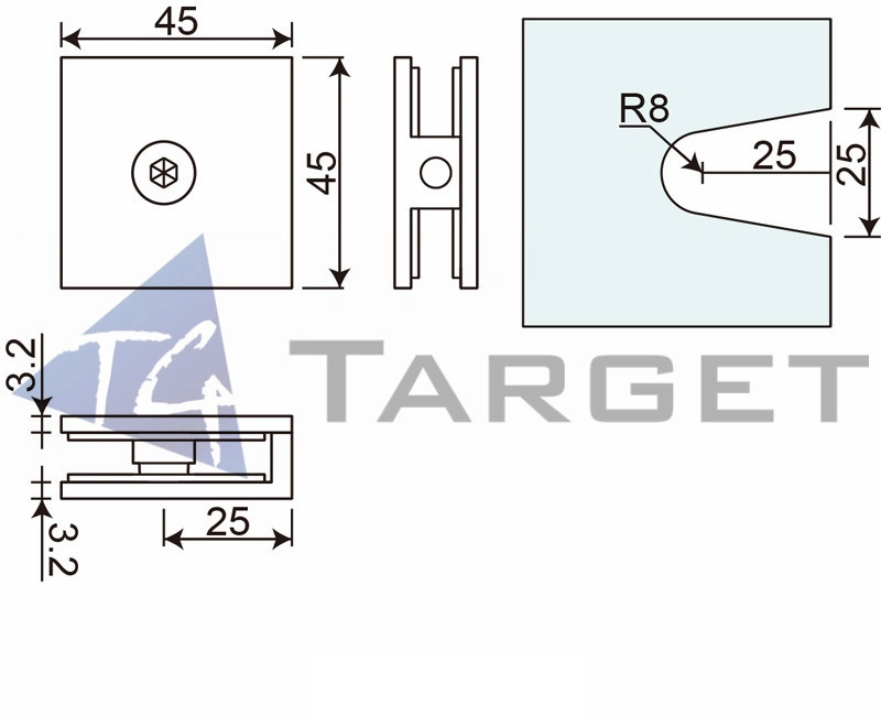 Pinzas de vidrio tornillería de vidrio a pared (GC00-B1 negro)