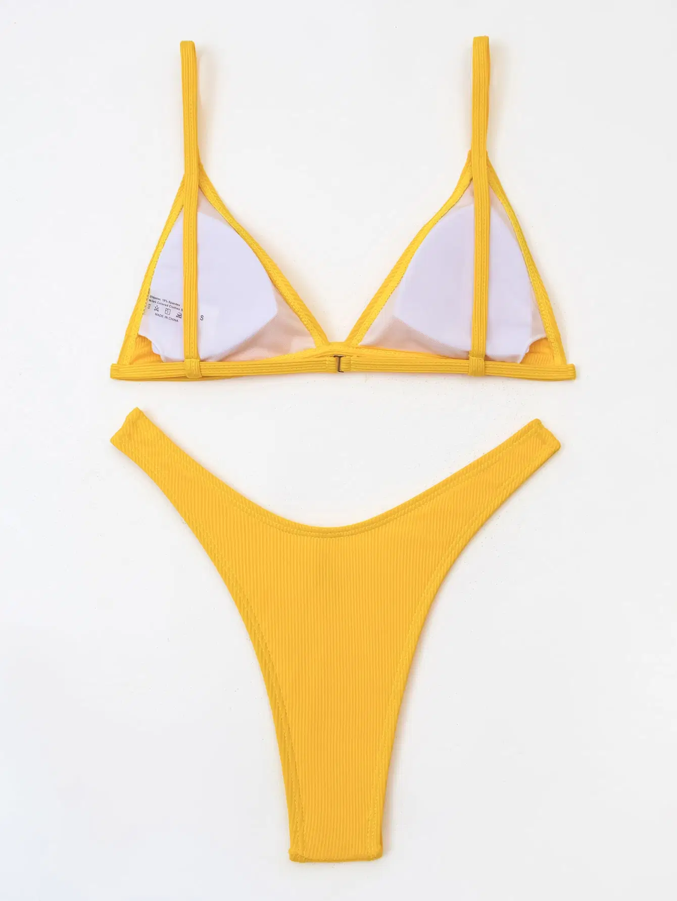 Women Sexy Beachwear Yellow Rib Triangle Bikini Swimsuit