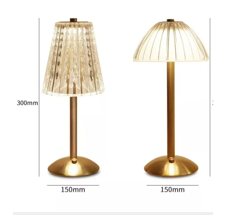 Factory Wholesale/Supplier Lighting Rose Iron LED Acrylic Diamond Crystal Table Lamp Modern Hot Selling Bedside Bedroom Touch Control Rechargeable Lampshades Desk Light