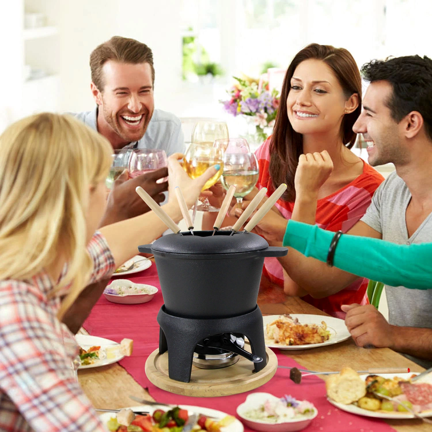 Ferro fundido Pré-temperado "X4" Chocolate Hot Pot Cast Iron, 6.6" Aparelho de fondue