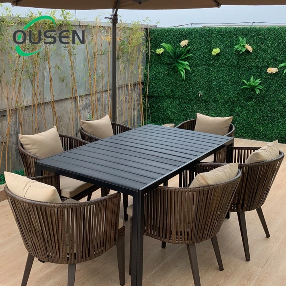 Perfekte Outdoor Schwimmbad Seitenmöbel für Garten 4 Sitzer Kunststoff Rattan Woven Bar Tisch und Hocker