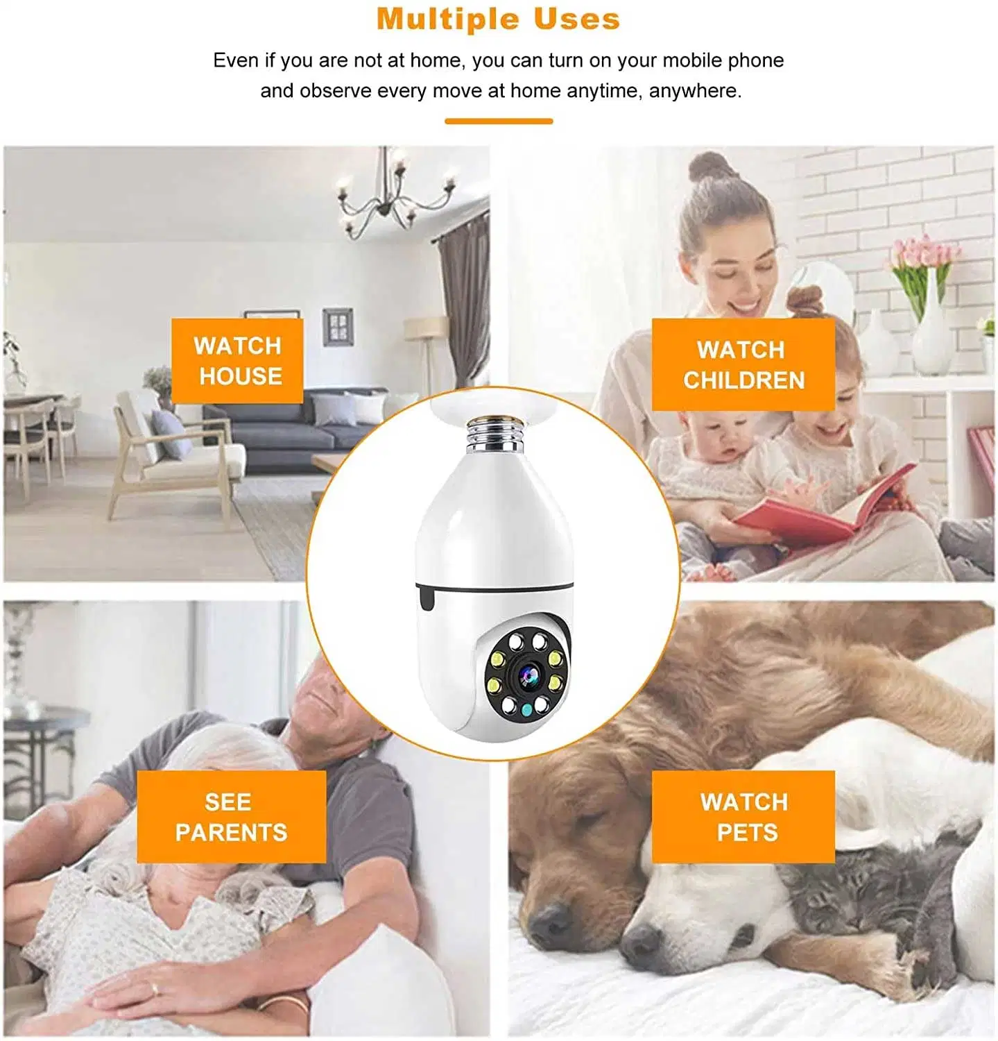 Smart Home 2.4G E27 Bulb WiFi Surveillance Camera HD Night Security Video Surveillance Supprt Two Way Audio Mobile Motion