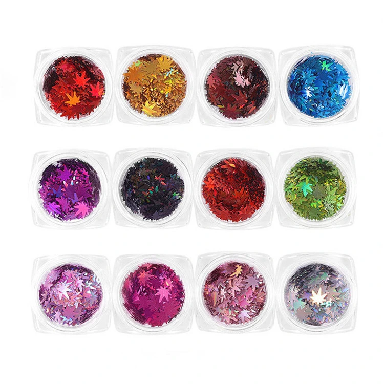 Maniküre Ahorn Blatt dekorative Pailletten Symphony Multicolor-Blitze DIY Nail Schmuck 12 Farbsets