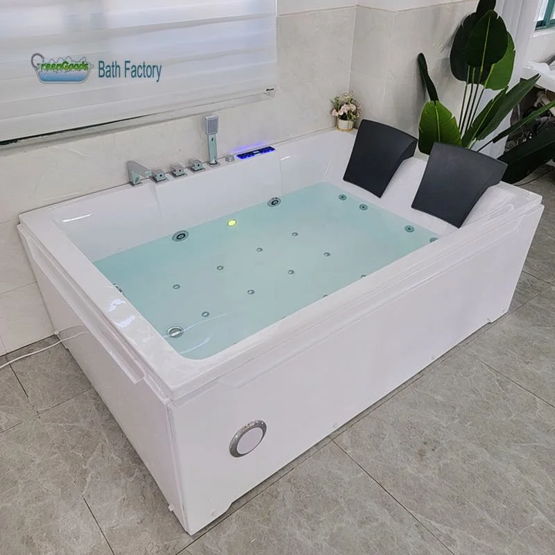 1800mm Luxury Rectangle Waterfal Tub Two Person Seating Massage Whirlpool Bathtub