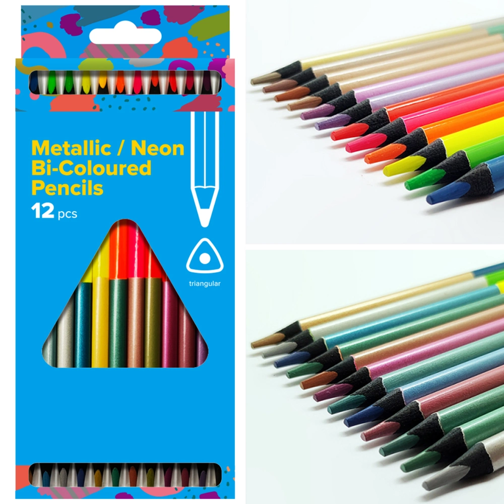 12PCS Premium Pastel Bi-Color Pencils 4mm Lead Black Wood