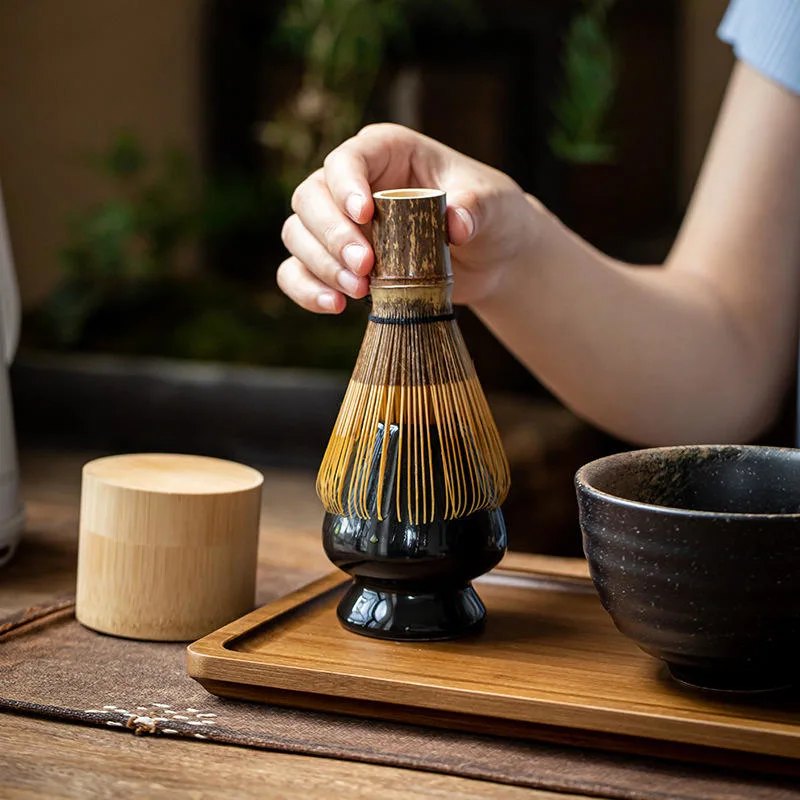 Kit de mixage Matcha porte-cuillère à outils pour la tasse à café en bambou Matcha Kits de café et thé en céramique japonaise