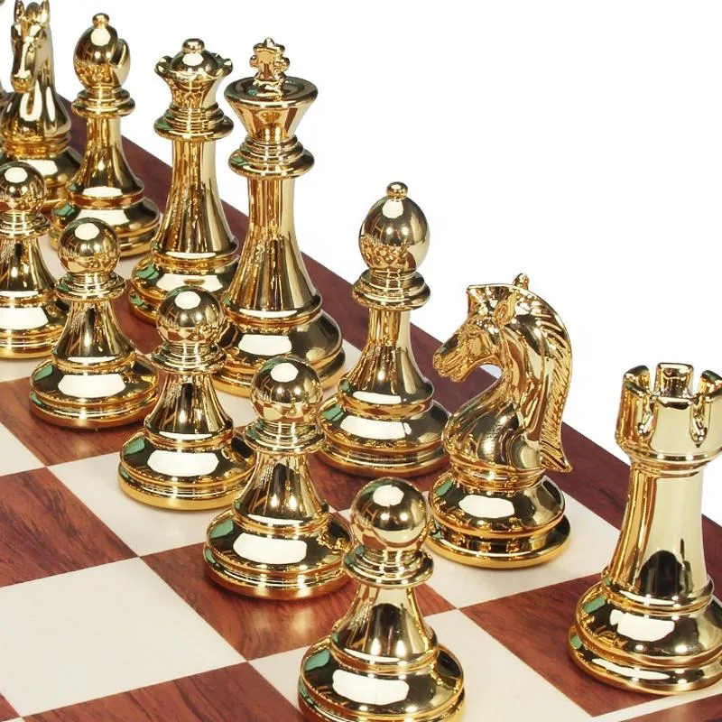 Metal Chess Set Acrylic Plating Gold Silver Chess Set Luxury Folding Wooden Box Chess Games