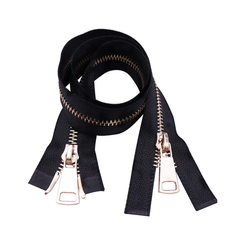 Accessoires de vêtements de haute qualité personnalisés Zipper à double glissière extrémité ouverte Veste Jean or laiton métal Zipper rouleau pour vêtements
